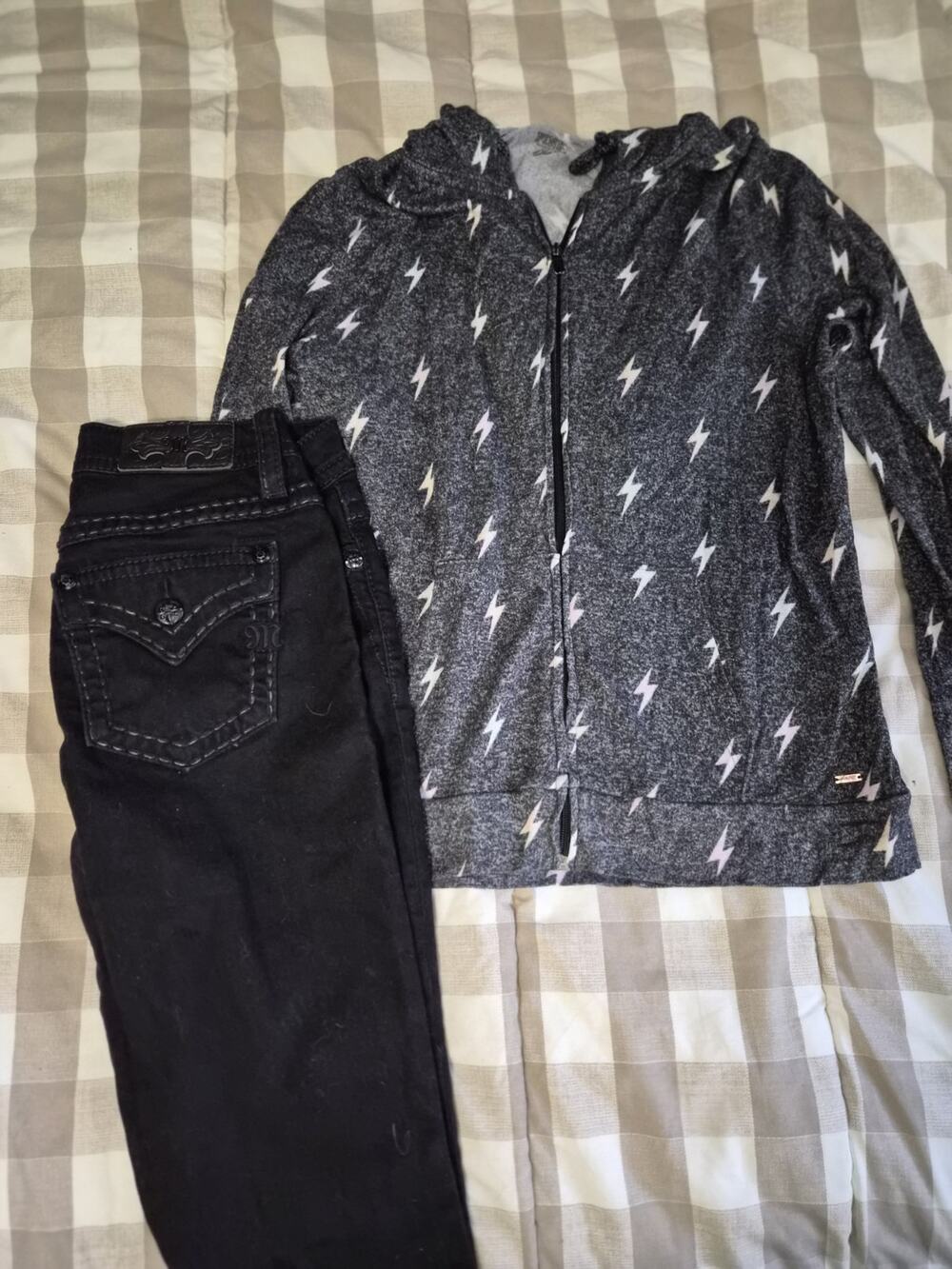 Size M Victorias Secret VS Pink Zip Up Hoodie Sweater Dark Gray Lightning Bolt